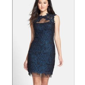 Betsy & Adam Dark Blue Lace Sheath Dress Size 8